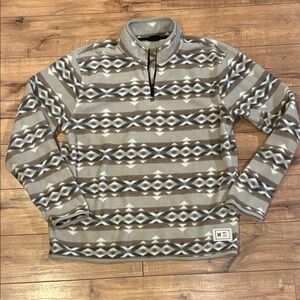 Hurley Men's Taupe and Cream Patterned Quarter-Zip Fleece Pullover Comfy